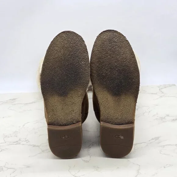 UGG Boots Womens 8.5 Samantha Chestnut Brown Shearling Suede Knee Tall 1008706